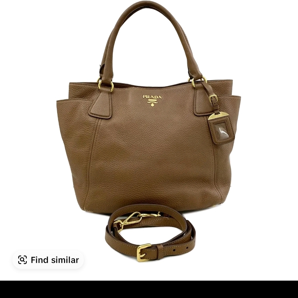Prada Tan Leather Tote with Gold Accents